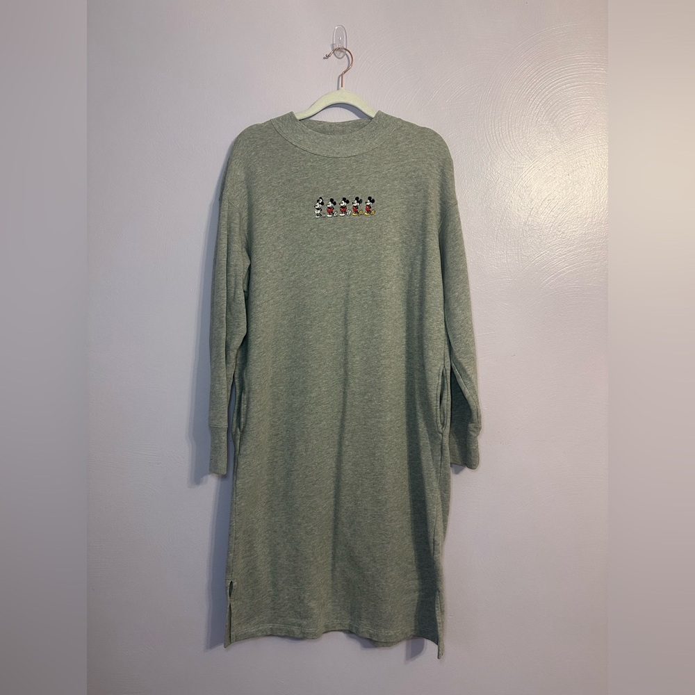 Uniqlo Grey Long Sleeve Mickey Embroidered Disney Sweatshirt Dress Size Small